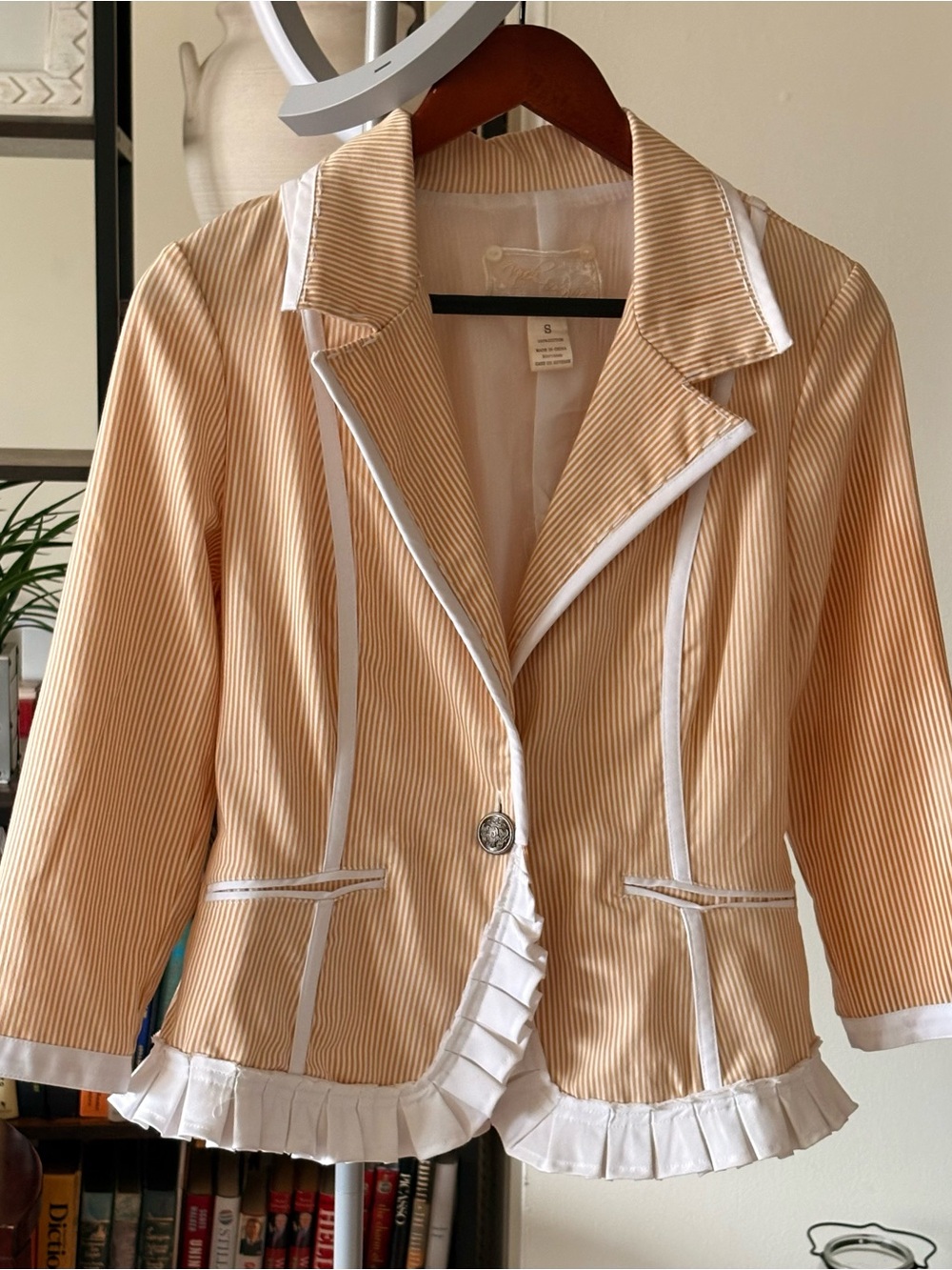 Nick & Mo Peach and White Ruffled Pinstripe Blazer